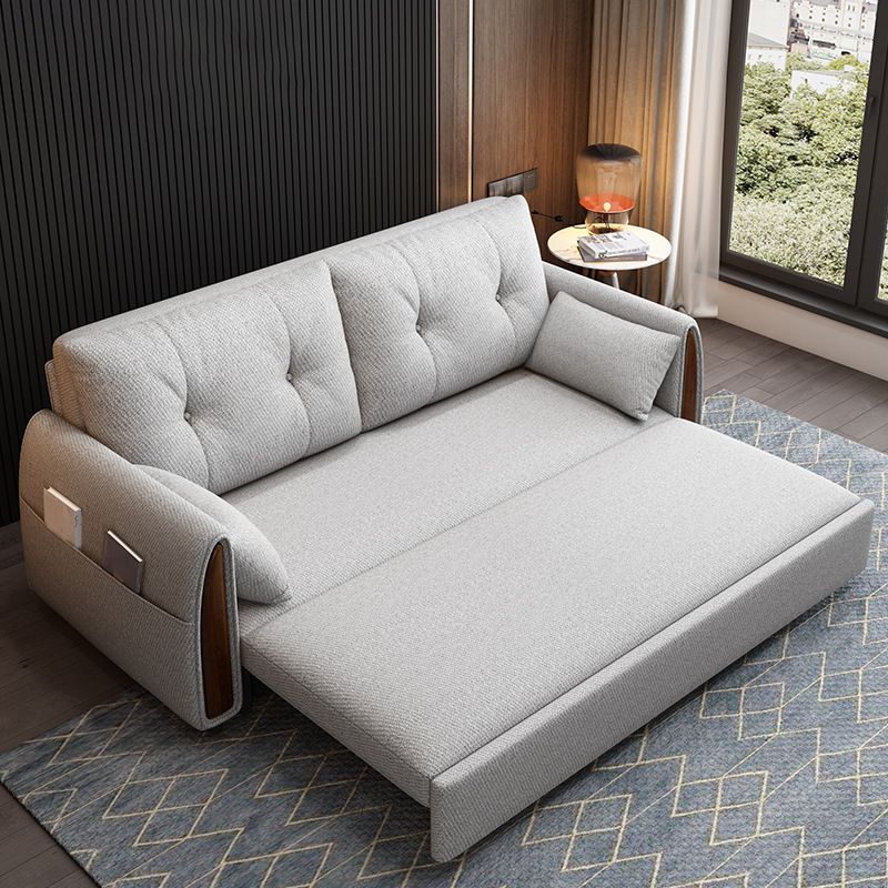 Linen Square Sofa Bed Slipcovered Tufted Back Sofa with Storage in Grey