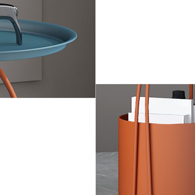 Round Tray Top Coffee Table Iron Pedestal Cocktail Table with Storage