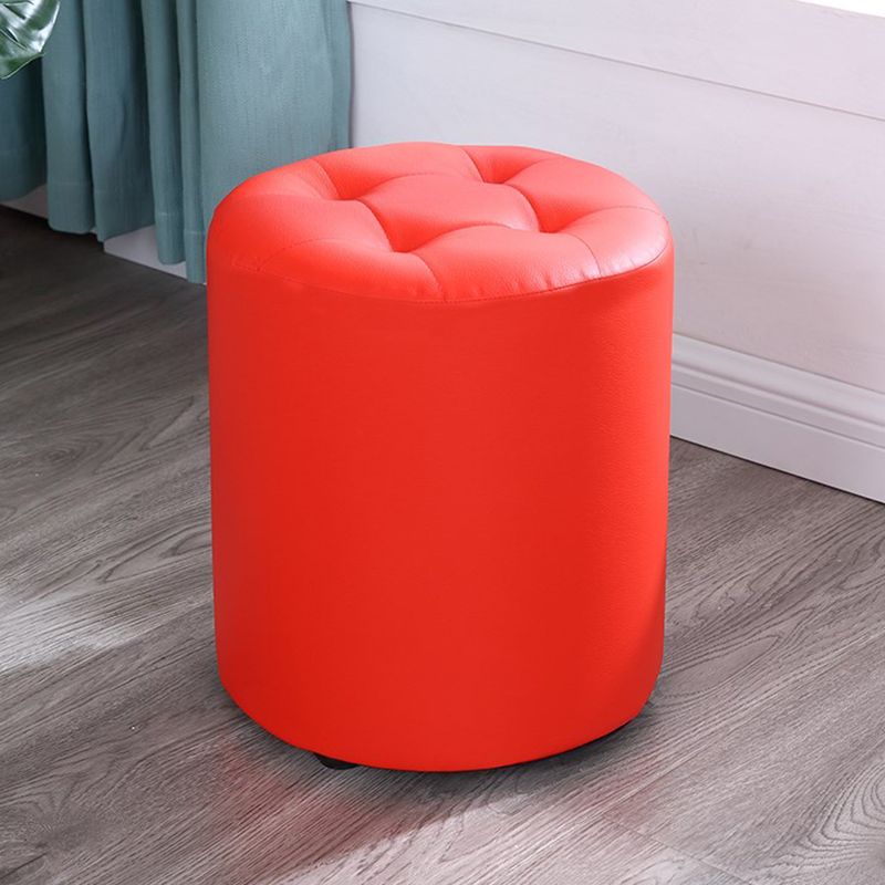 Modern Cylinder Shape Boucle Pouf Plain PU Leather Tufted Ottoman Footrest