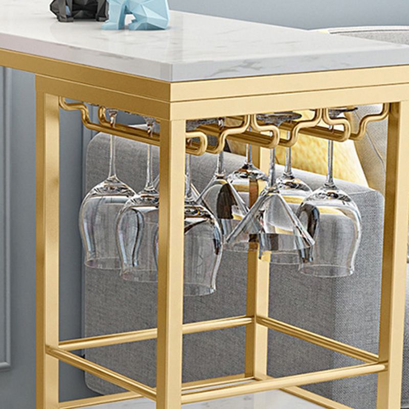 White Metal Pub Table with Faux Marble Top Modern Bar Table with 2 Shelves