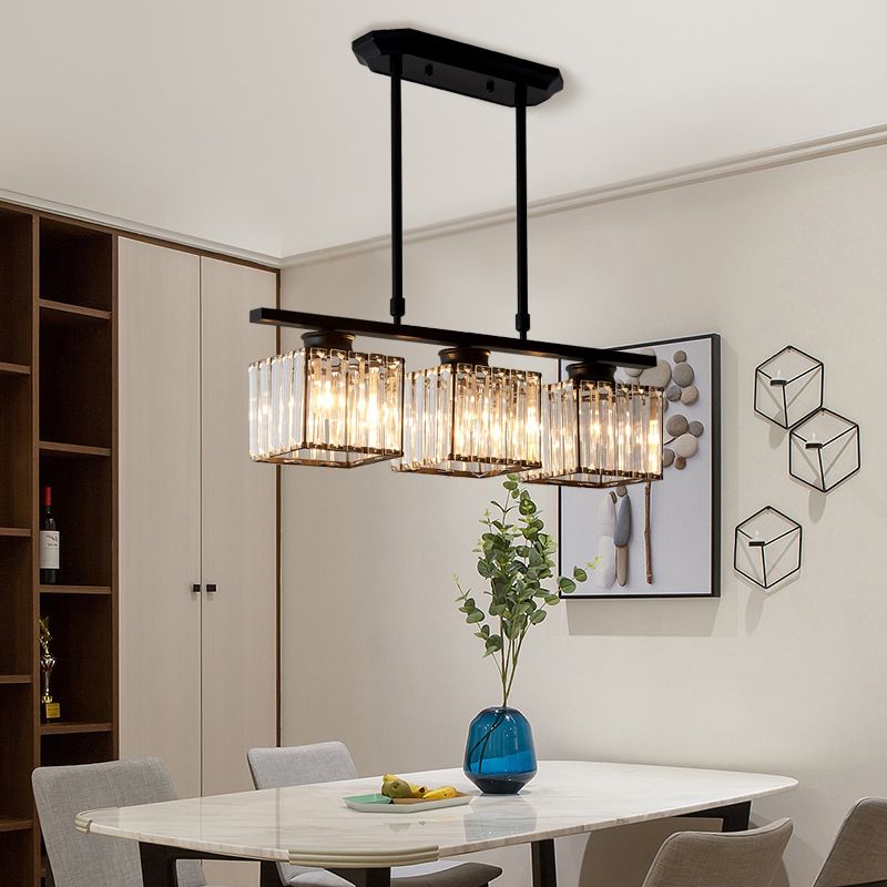 Contemporary Island Light Fixture Crystal Square Shade Hanging Light for Dining Table