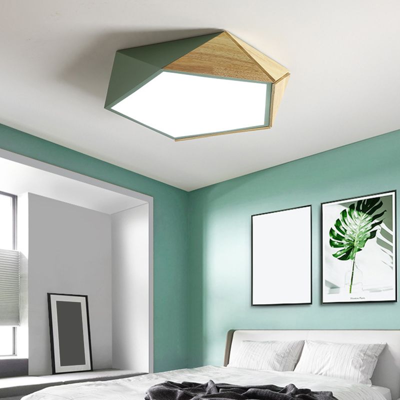 Pentagonal Flush Mount Plafond Lamp Macaron Metaal en hout slaapkamer LED Flush Light
