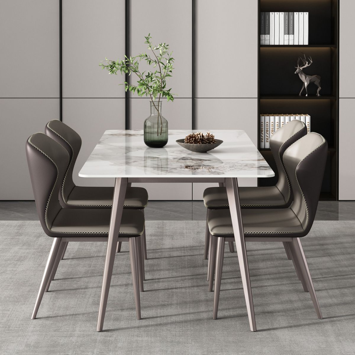 Rectangle 4 Legs Dining Table Modern Sintered Stone Dining Room Table