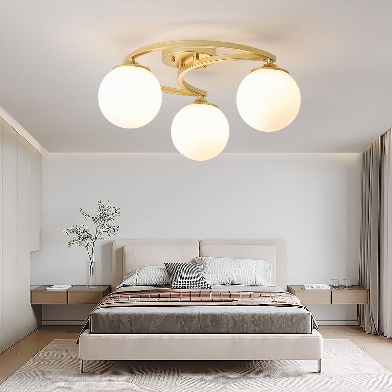 Glass Spherical Semi Flush Chandelier Nordic Gold Ceiling Flush Mount