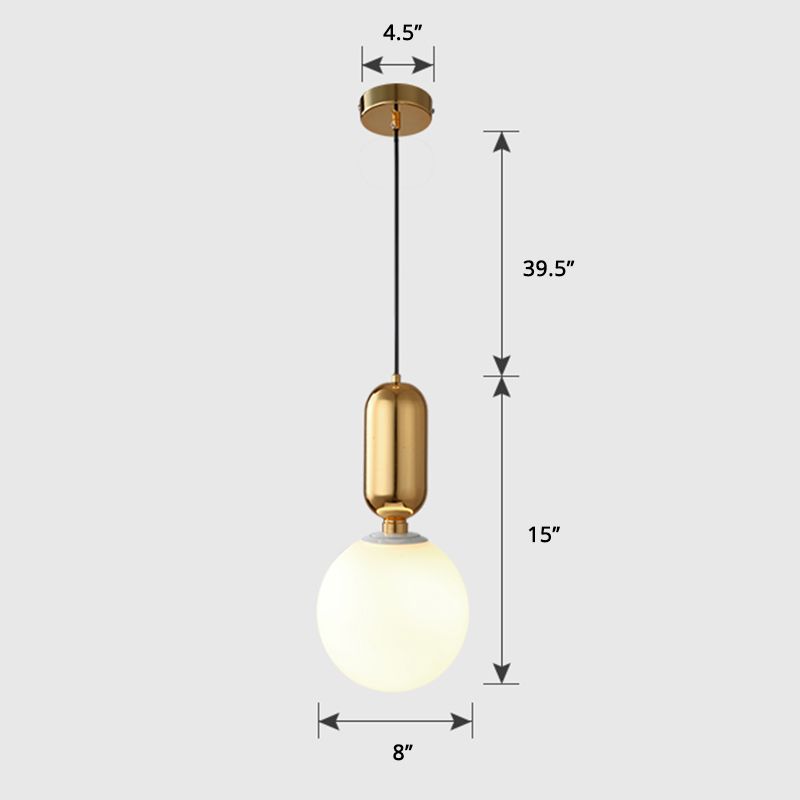 Milky Glass Ball Suspension Lamp Simplicity 1-Bulb Pendant Lighting Fixture for Living Room