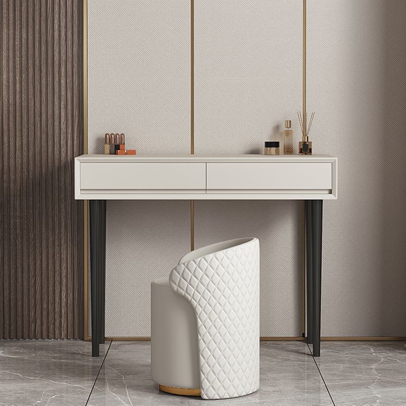 Contemporary 2-Drawer Wood Vanity Makeup Dressing Table in White with Stool
