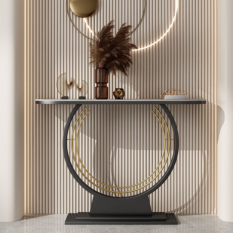 Contemporary Iron Console Sofa Table Stone Half Moon End Table for Hall