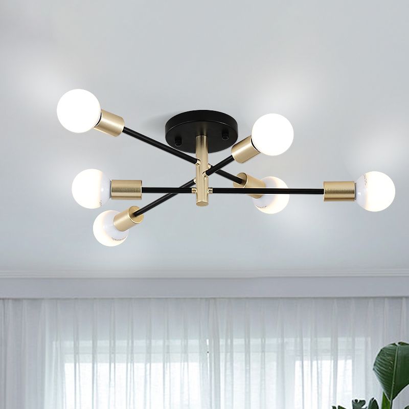 Semi-affleurant linéaire Spoutnik noir et or, lampe moderne à 4/6 têtes en métal montée sur table