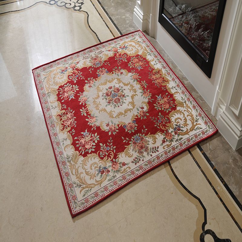 Victorian Style Foyer Rug Multi-Color Flower Print Rug Polypropylene Pet Friendly Anti-Slip Backing Washable Rug