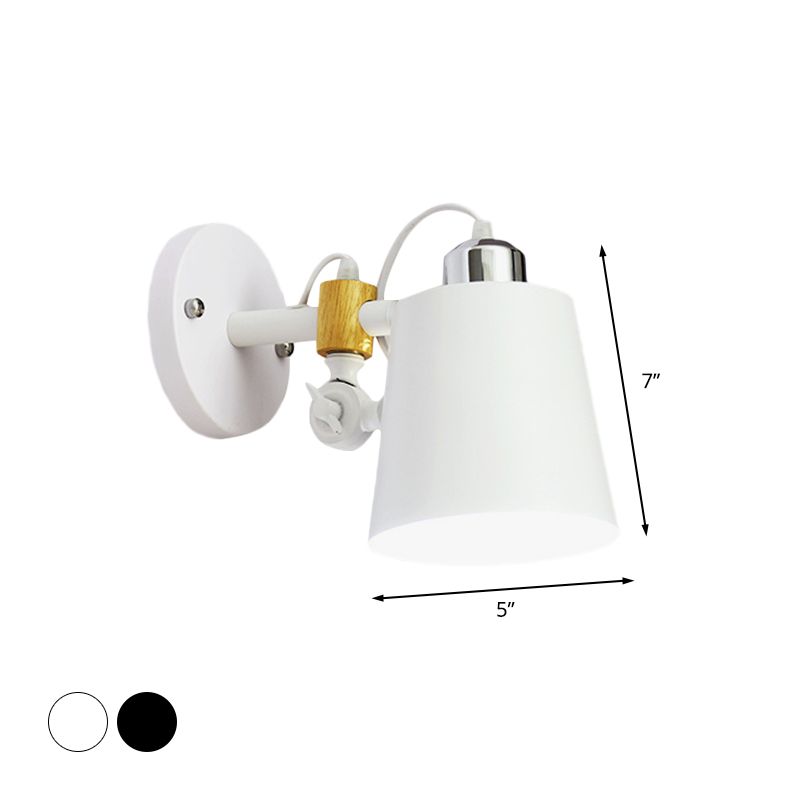 1 Head Barrel Wall Lamp Sconce Industrial White/Black Metal Wall Lighting with Adjustable Node
