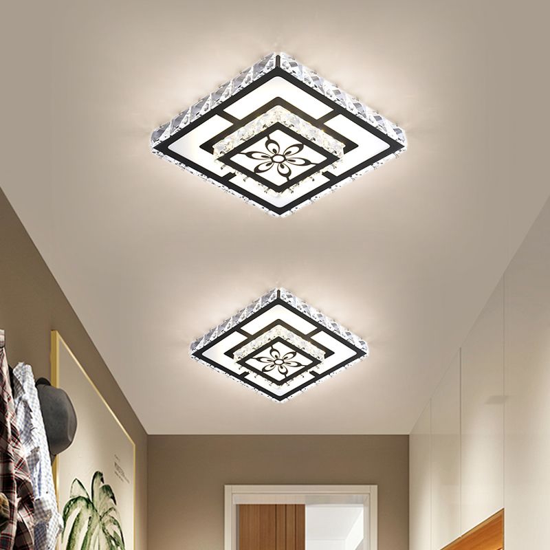 Acrylic Geometry Ceiling Lamp Minimalist LED Crystal Flush Mount Light with Floral Pattern