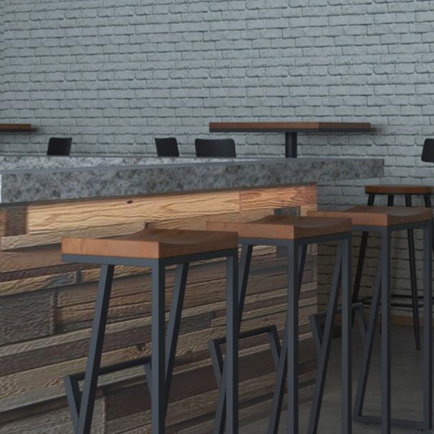 Industrial Wood Top Barstool Iron Sled Pedestal Bar Stool for Indoor