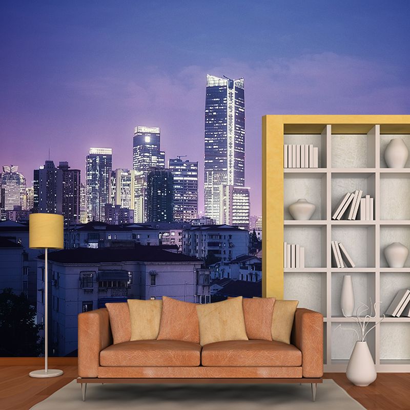 Modern City Building View Mural in Dark Color for Sitting Room ,Personalized Size