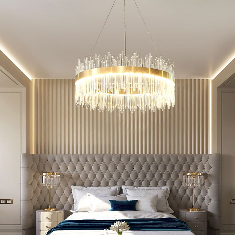 Mid-Century Modern Clear Crystal Down Lighting Pendant Round LED Suspension Lamp for Dining Table