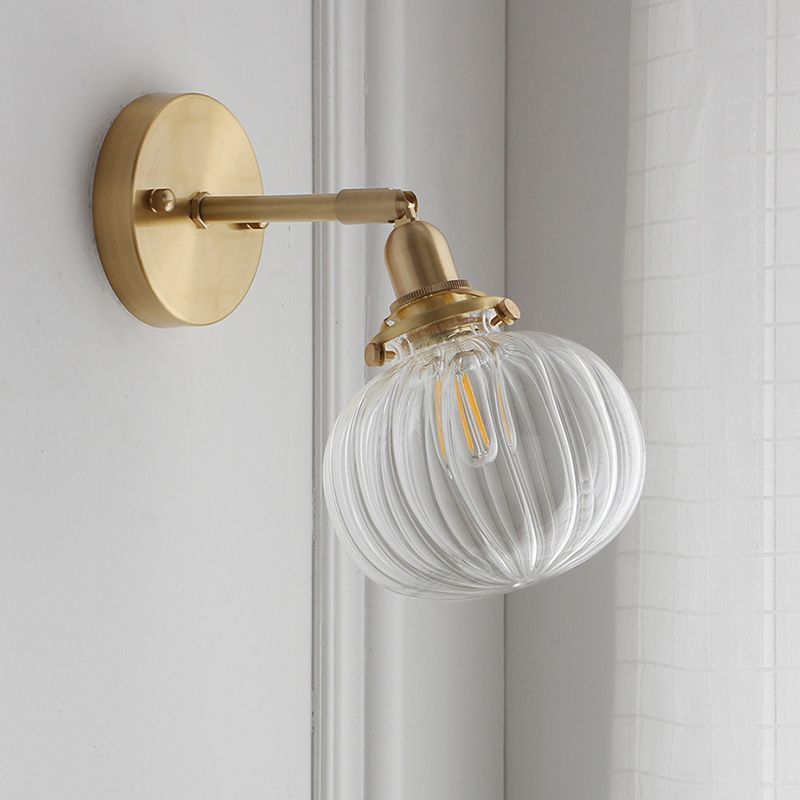 Metal Modern Wall Sconce Pumpkin Shape Vanity Lamp with Glass Shade for Bathroom