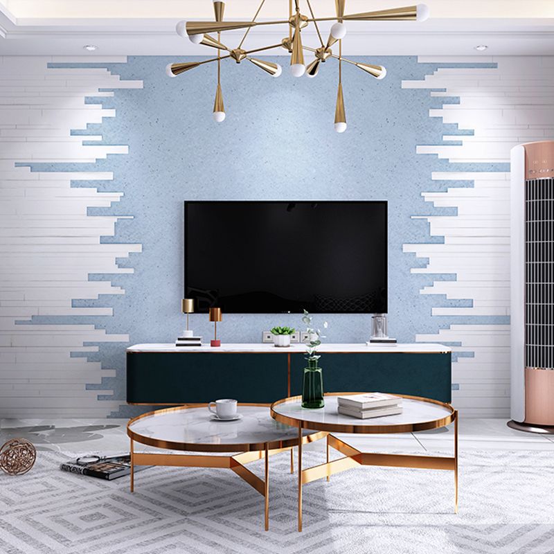Extra Large Scandinavian Wall Mural Brick Guest Room Wall Covering in Blue and White, Made to Measure