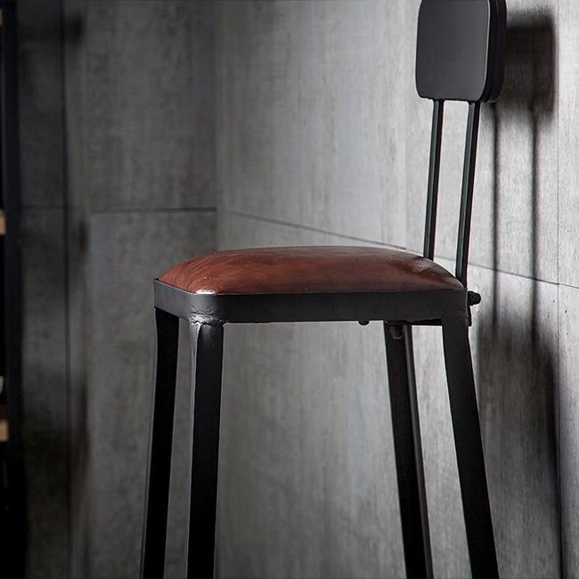 Industrial Armless Counter Stool Iron Cafe Bar Stool with Leather Cushion and Pedal