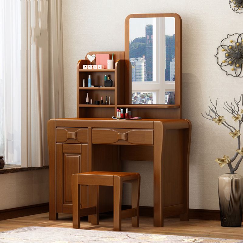 Brown Makeup Table with 2 Drawers 18.50" Wide Vanity Tables with Mirror