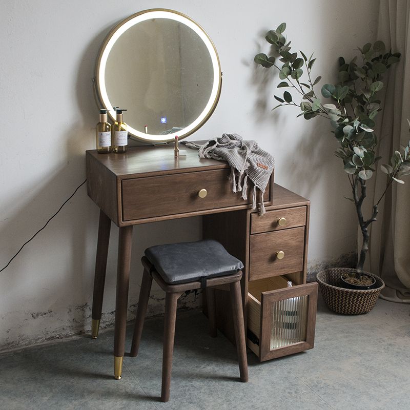 Rubberwood Vanity Set with Drawers in Walnut Makeup Vanity Desk Table