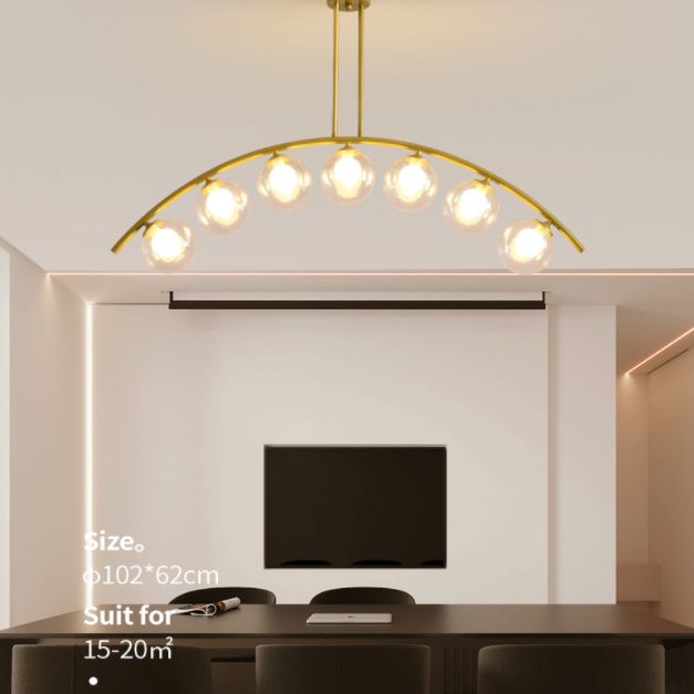 Mid-Century Modern Gold Metal Island Pendant Lighting Spherical Glass Island Ceiling Light for Dining Table