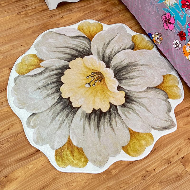 Casual Pink Rug Polyester Flower Area Rug Tear Resistant Rug for Living Room