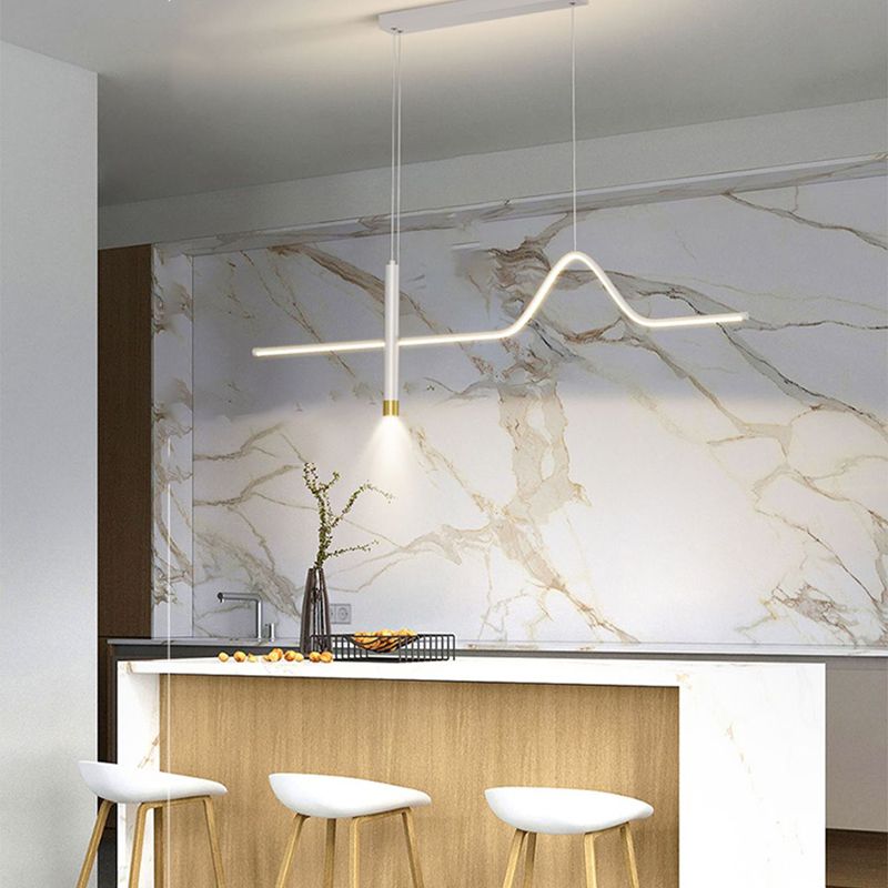 Linear Shape Chandelier Lighting Modern Style Metal 2 Lights Island Lamp in Black/White