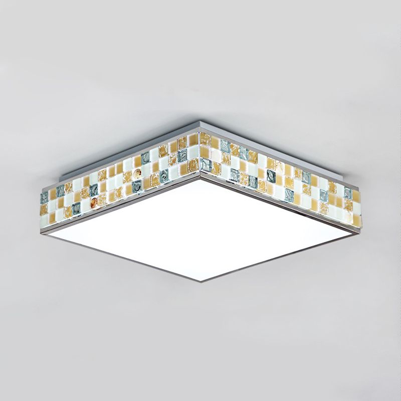 18"/35.5" W Cube Ceiling Fixture Retro Style Mosaic Glass 1 Bulb Flush Mount Ceiling Light in Beige
