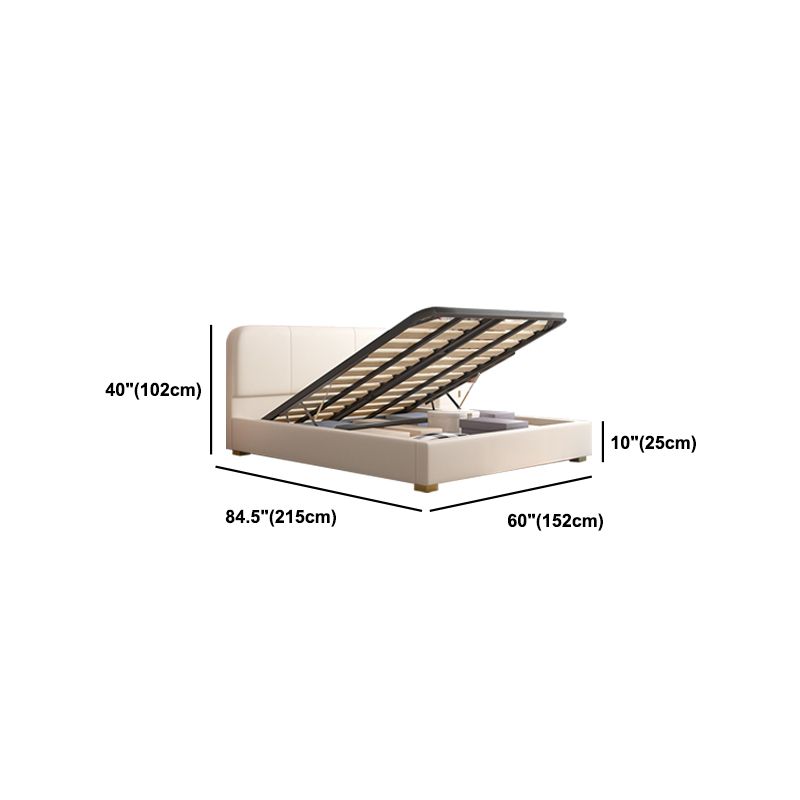 Glam Genuine Leather Bed Frame White Upholstered Low Profile Standard Bed