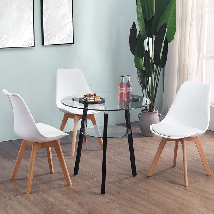 Round 3 Legs Modern Dining Table Transparent Fixed Table of Clear Glass