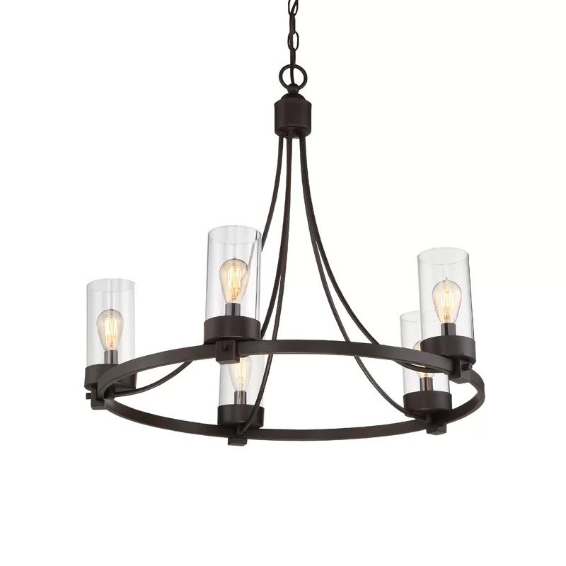 Black 5 lumières Pendard lustre vintage Cylindre en verre transparent