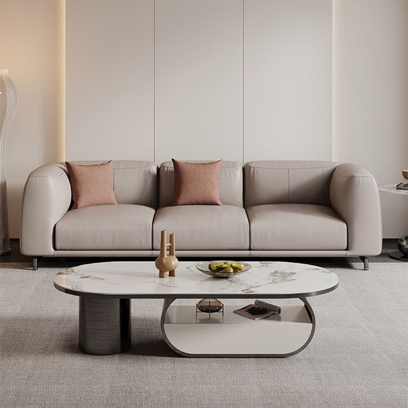 16"H Glam Cocktail Table Storage Oval Stone Coffee Cocktail Table