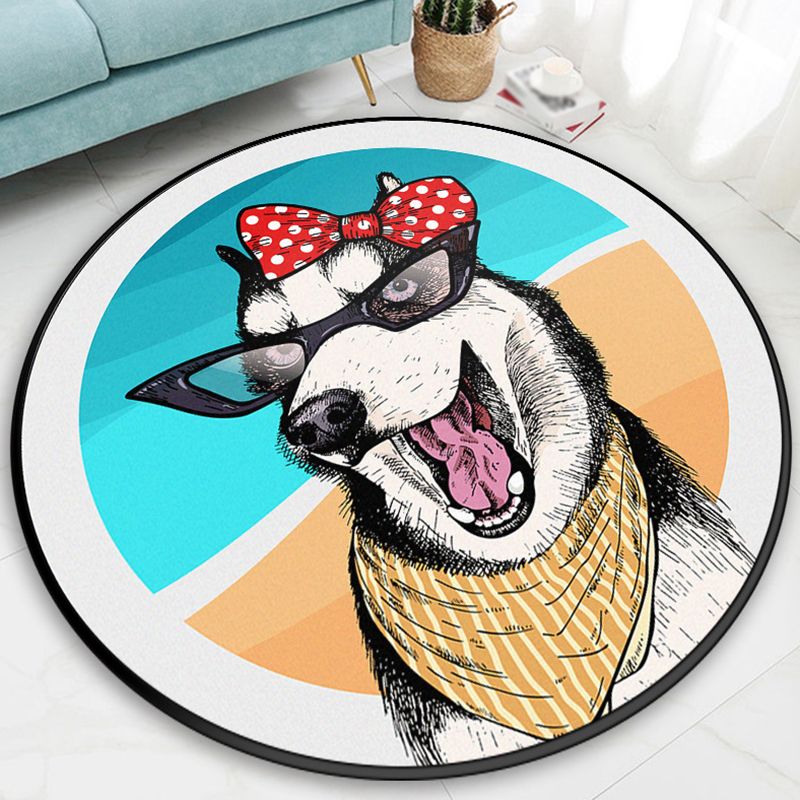Creative Modern Round Rug Lovely Animal Pattern Carpet Friendly Washable Carpet for Living Room