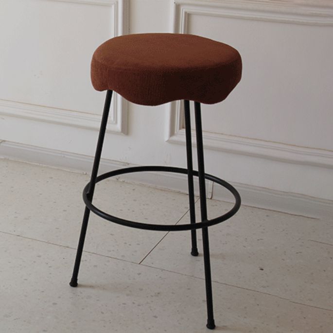 Modern Armless Backless Counter Stool Iron Cafe Bar Stool with Flannel Cushion and Pedal