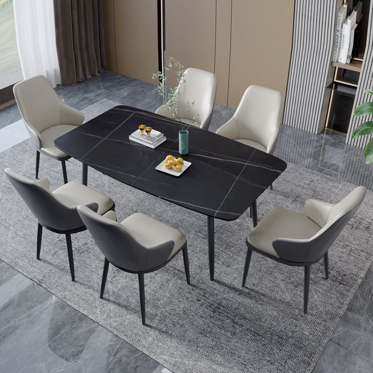 Minimalist Style Leather Dining Chairs Solid Back Upholstered Side Chair for Home