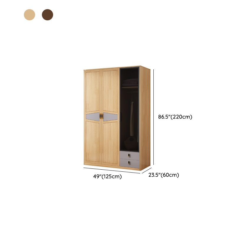 Freestanding Solid Wood Frame Wardrobe Traditional Wardrobe with Shelves