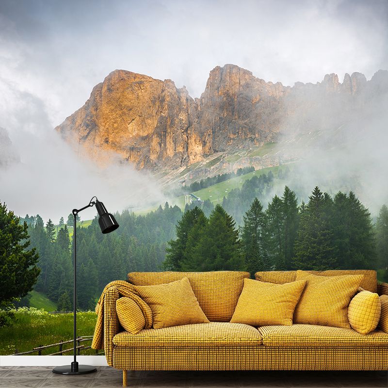 Mountain with Cloud View Mural Contemporary Washable Family Room Wall Covering, Custom Print