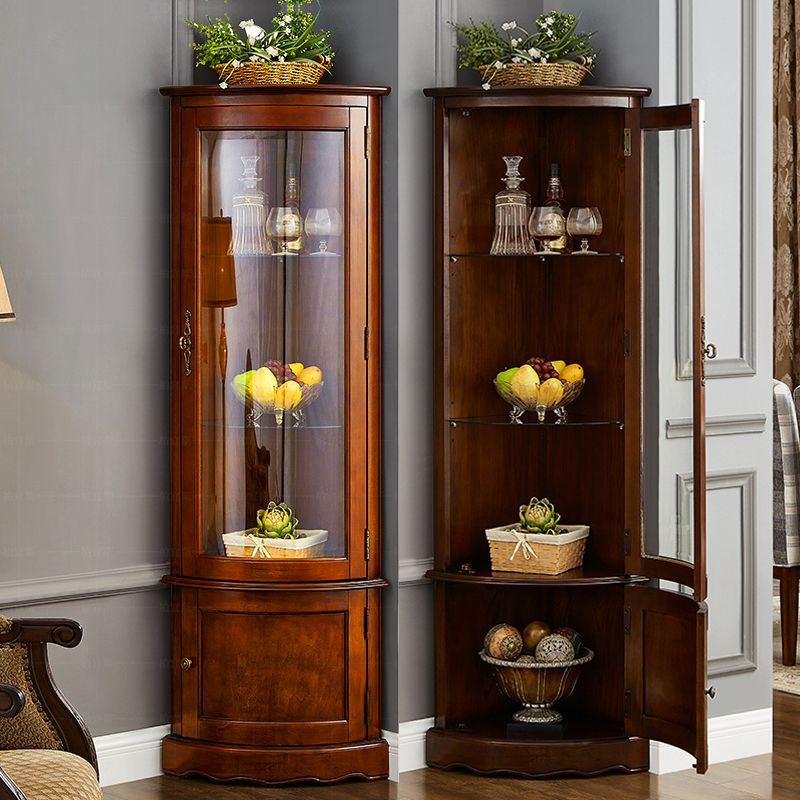 Industrial Triangle Accent Cabinet Solid Wood Storage Cabinet with Glass Doors