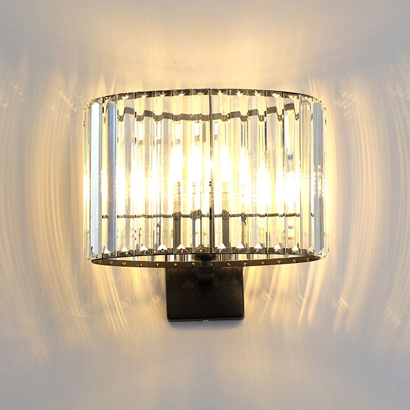 Black Metal Wall Sconce Geometric Shape Wall Light with Crystal Shade for Bedroom