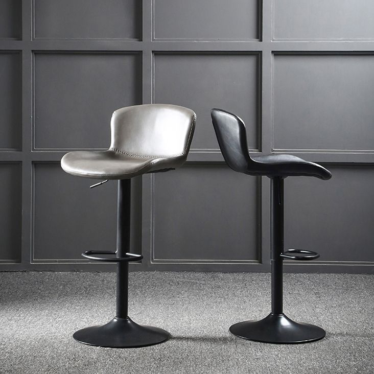 Industrial Adjustable Height Swivel Bar Stool Faux Leather Upholstered Bar Stool