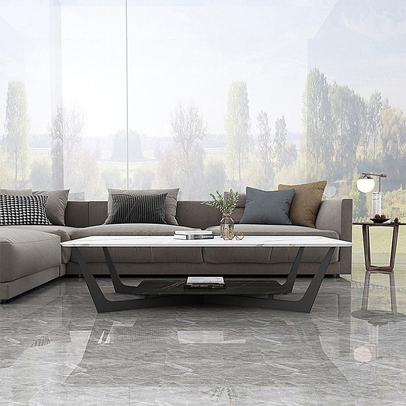 Modern White/grey Slate Top Rectangular Coffee Table with Metal Base