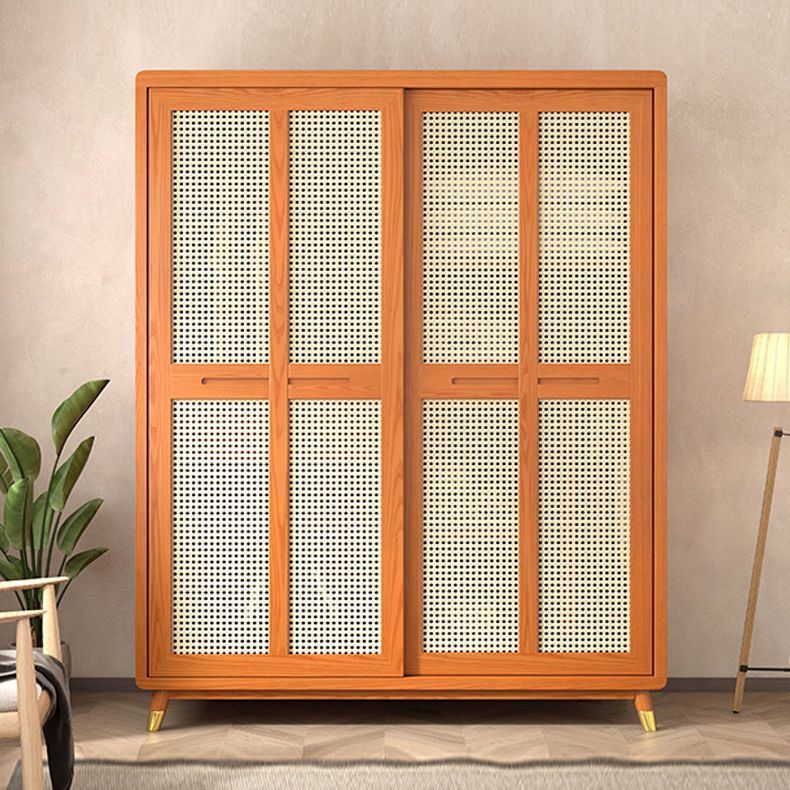 Modern Solid Wood Frame Wardrobe Freestanding Sliding Doors with Legs