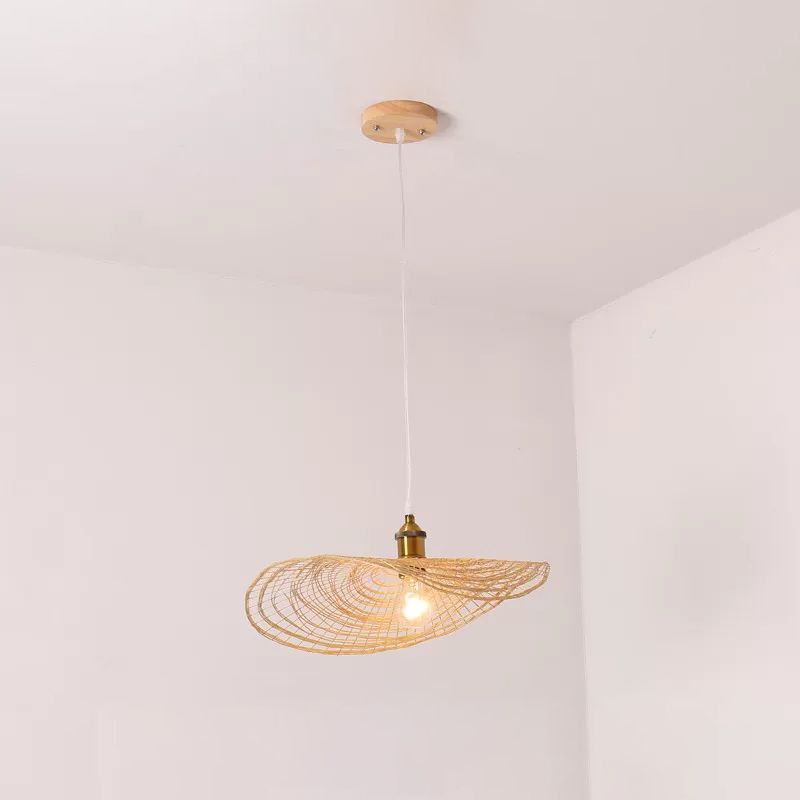 Chinese Style 1/3/6-Light Pendulum Light Beige Lotus Leaf Pendant Lighting with Bamboo Shade, 14"/16.5"/19.5" Wide