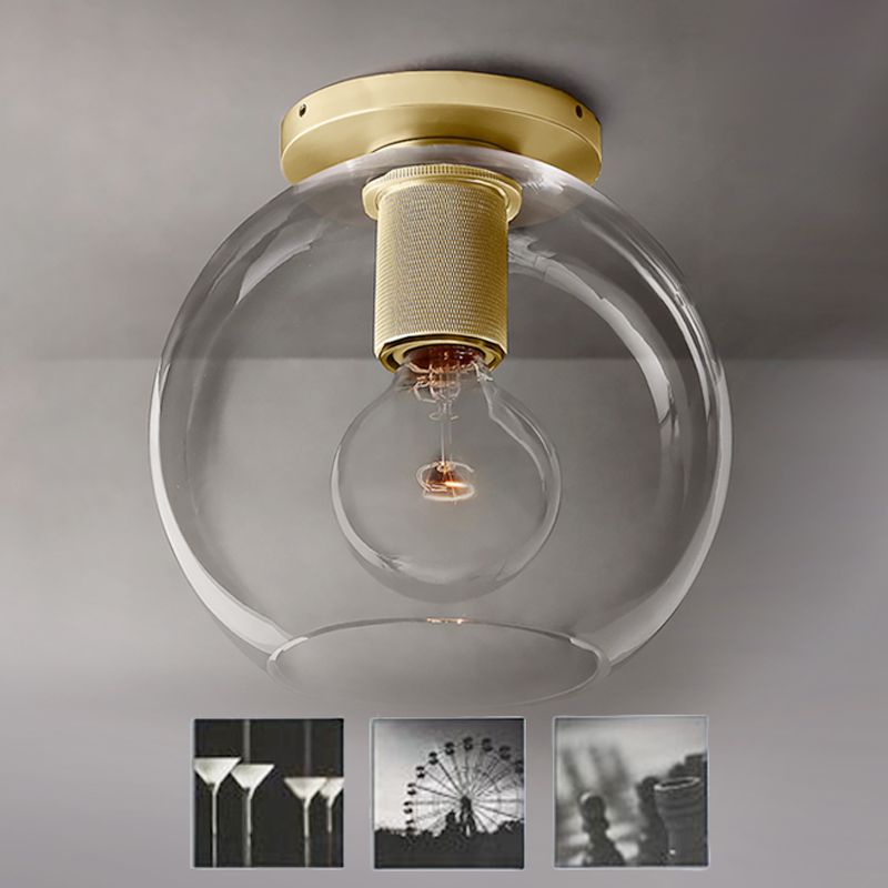 Luminaire de plafond à 1 tête en verre transparent à montage encastré sphère traditionnelle en noir/laiton/chrome pour le salon