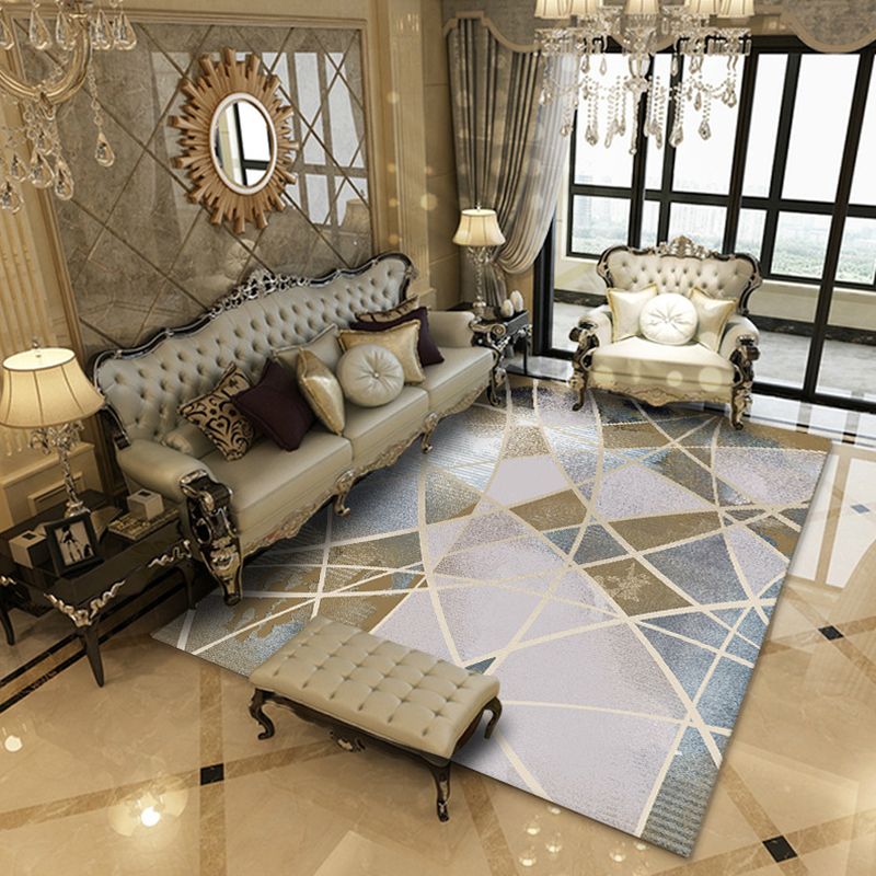 Multi-Colored Geometric Rug Synthetics Contemporary Rug Anti-Slip Stain Resistant Machine Washable Area Rug for Home