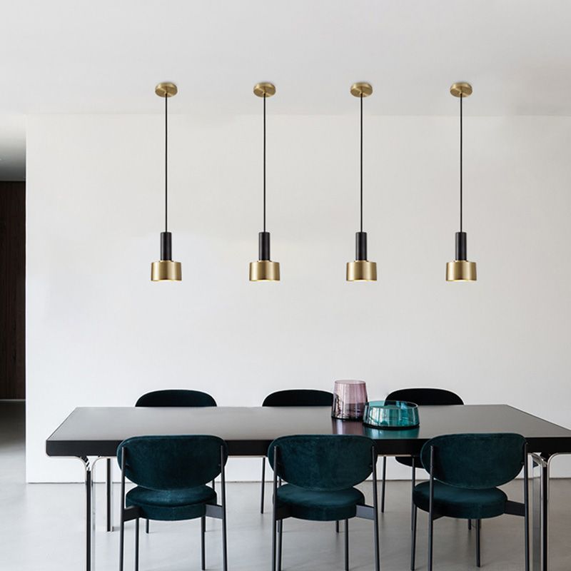 Cylindrical Bedroom Pendant Light Kit Metal Simple Hanging Ceiling Light in Black-Gold