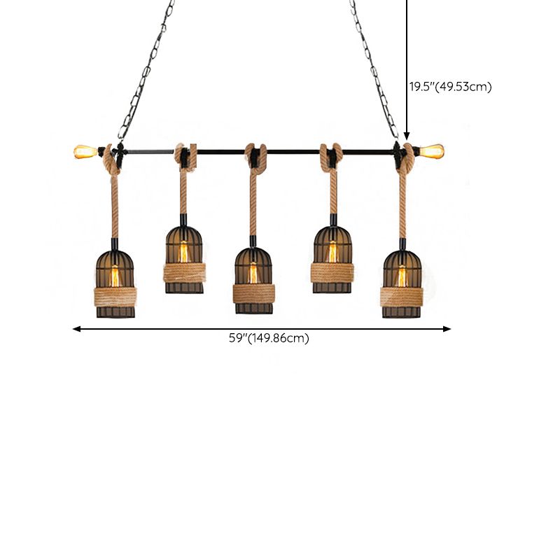 Cage Shape Pendant Lighting Modern Style Metal 1/3/5 Lights Hanging Lamp in Brown