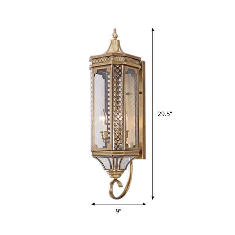 3 Bulbs Outdoor Wall Lantern Traditional Gold Finish Metallic Carved Sconce Light