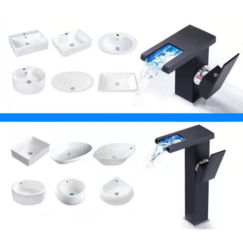 1-Handle Basin Lavatory Faucet 1-Hole Widespread Bathroom Vessel Faucet with LED Lighting