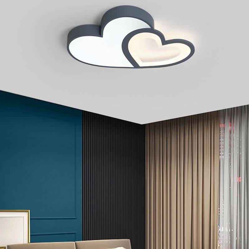 Nordic Style LED Flush Mount Heart-Shape Ceiling Light Fixture with Metal for Bedroom