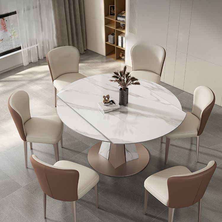 Modern Scalable Dinette Set 1/2/3/7/9 Pieces Round White Sintered Stone Dining Table Set